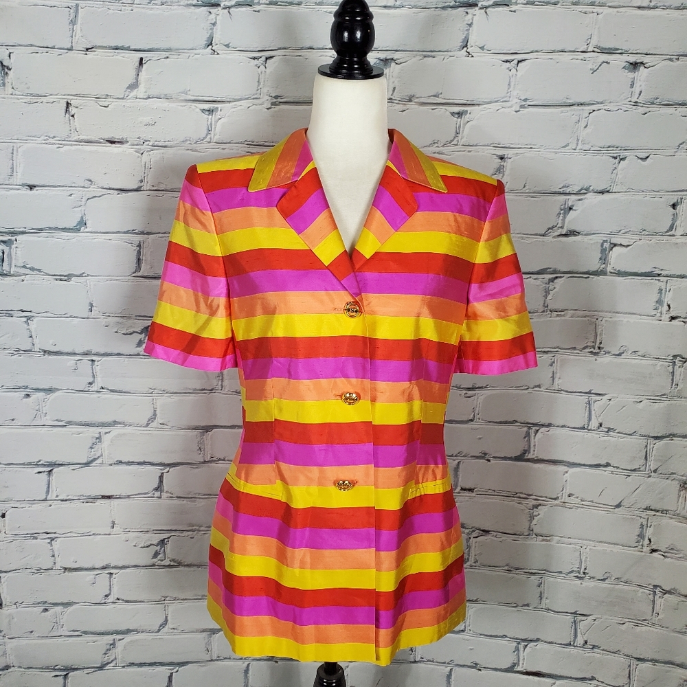 Escada Vintage Stripe Short Sleeve Jacket